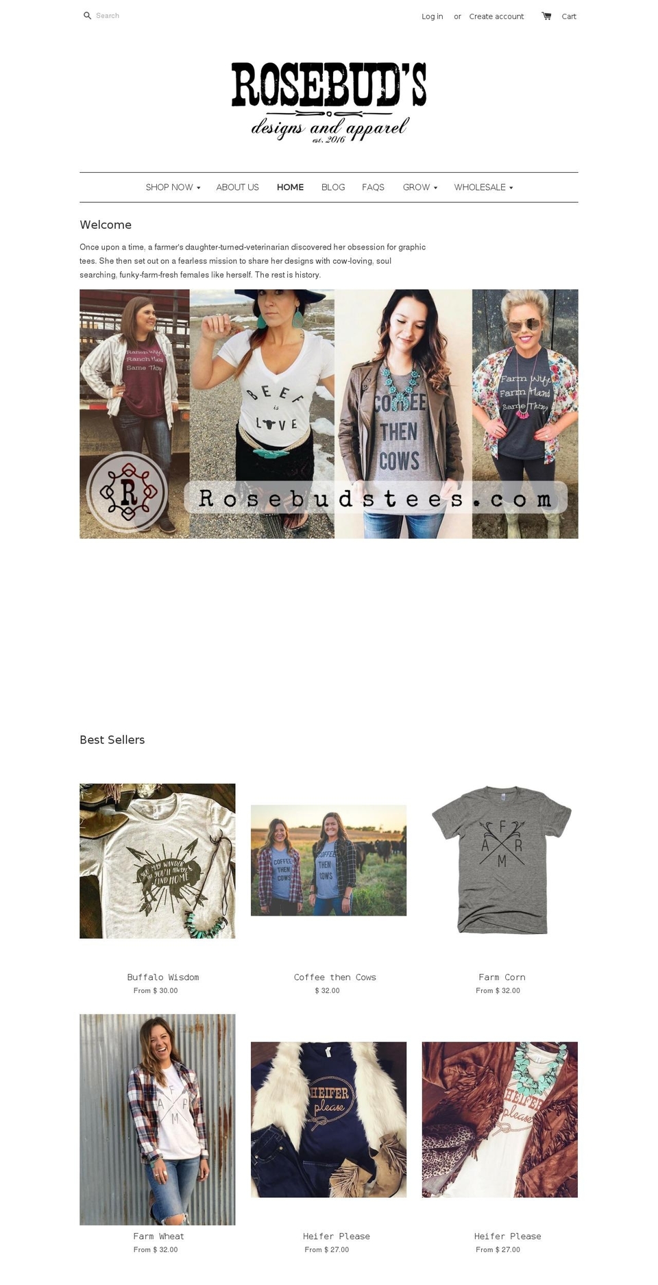 rosebudstees.com shopify website screenshot
