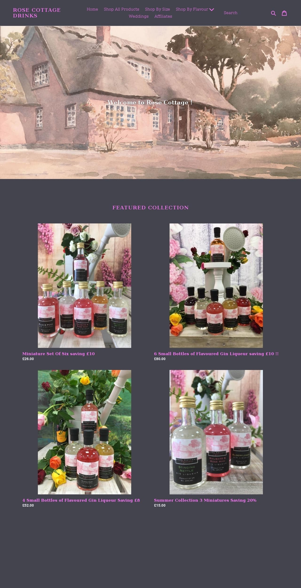 rosecottagedrinks.co.uk shopify website screenshot