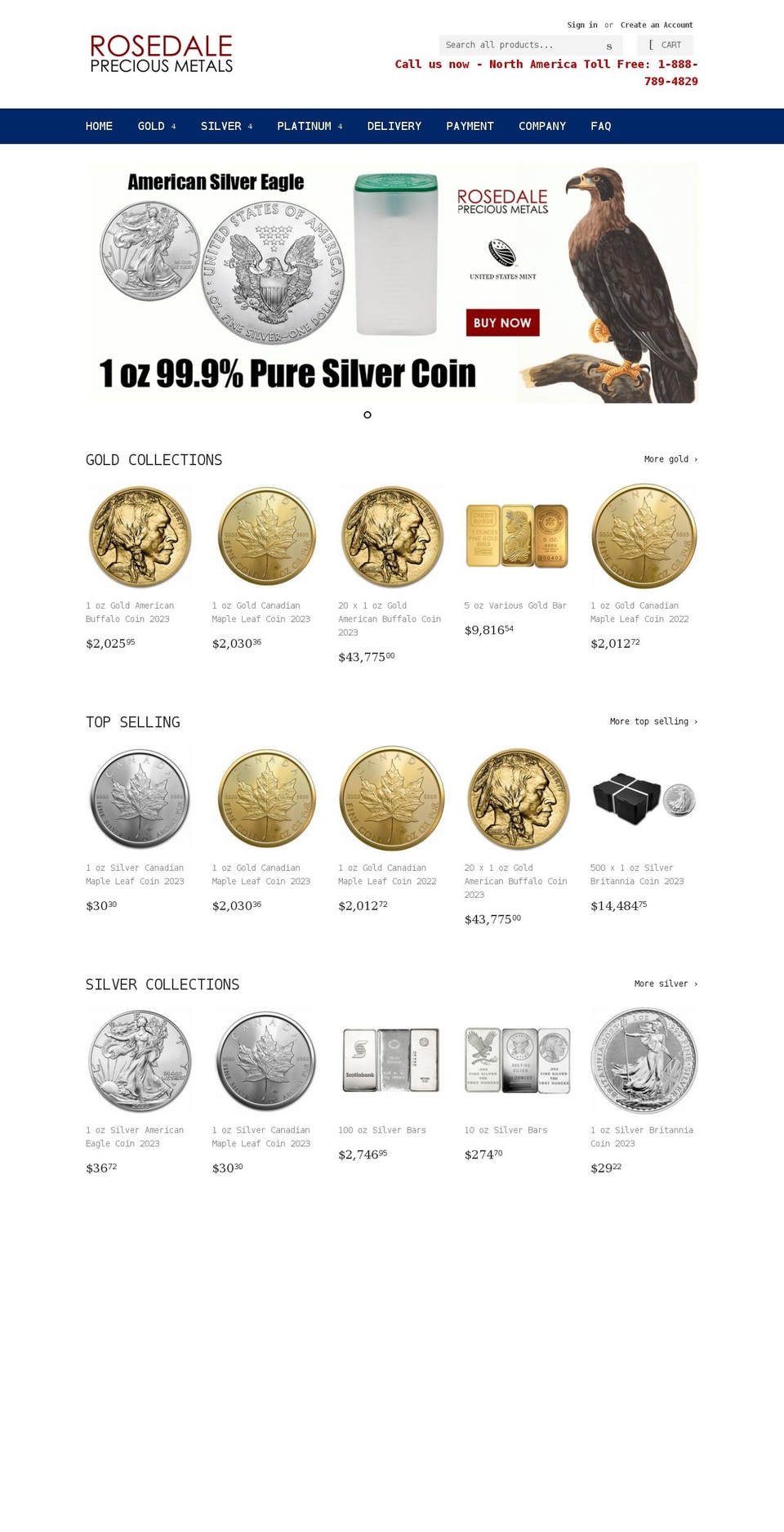 rosedalepreciousmetals.com shopify website screenshot