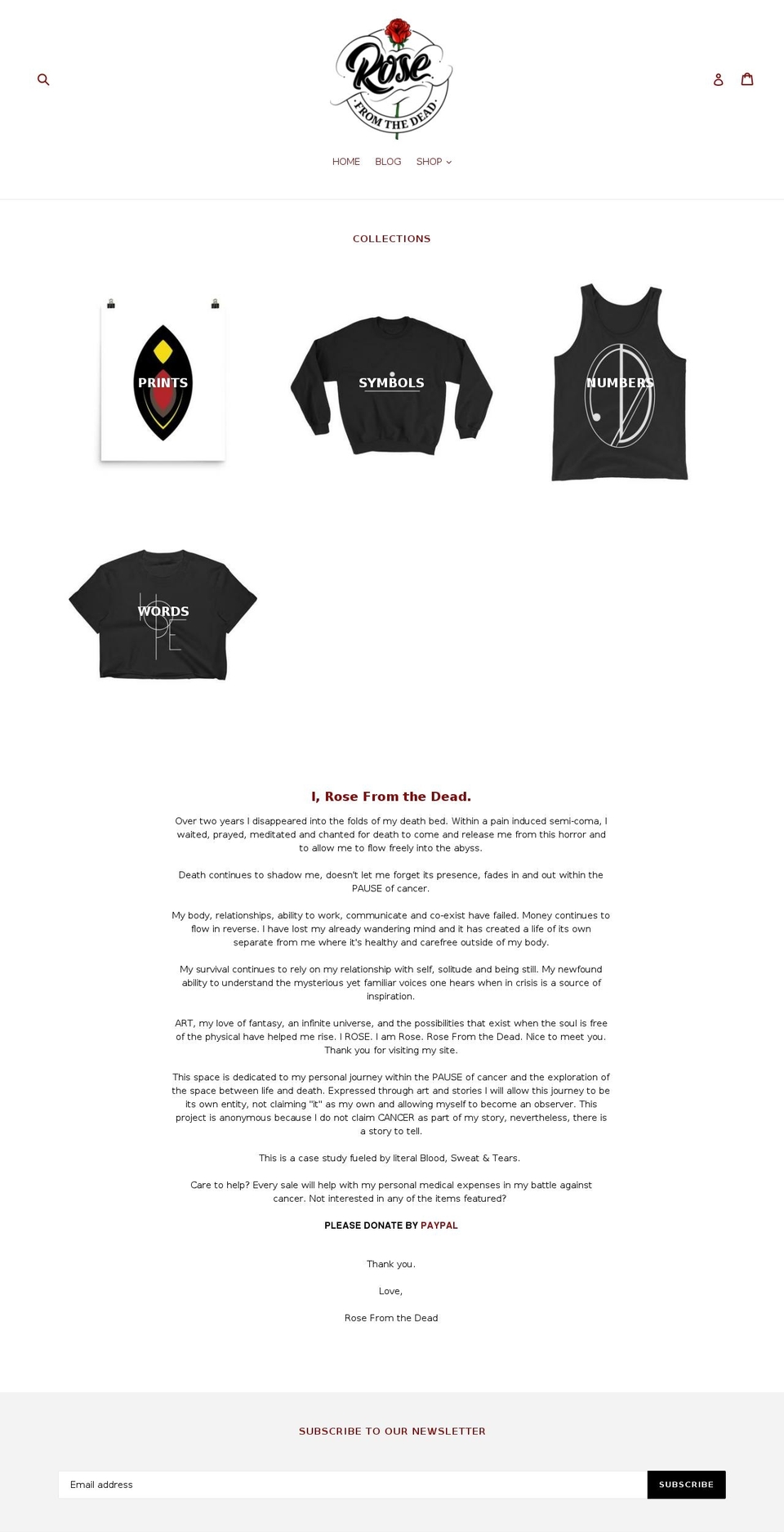 rosefromthedead.com — Shopify storefront screenshot