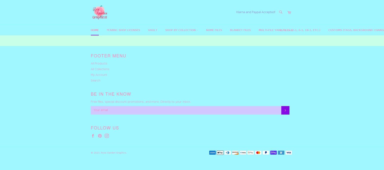 rosegardengraphics.com shopify website screenshot
