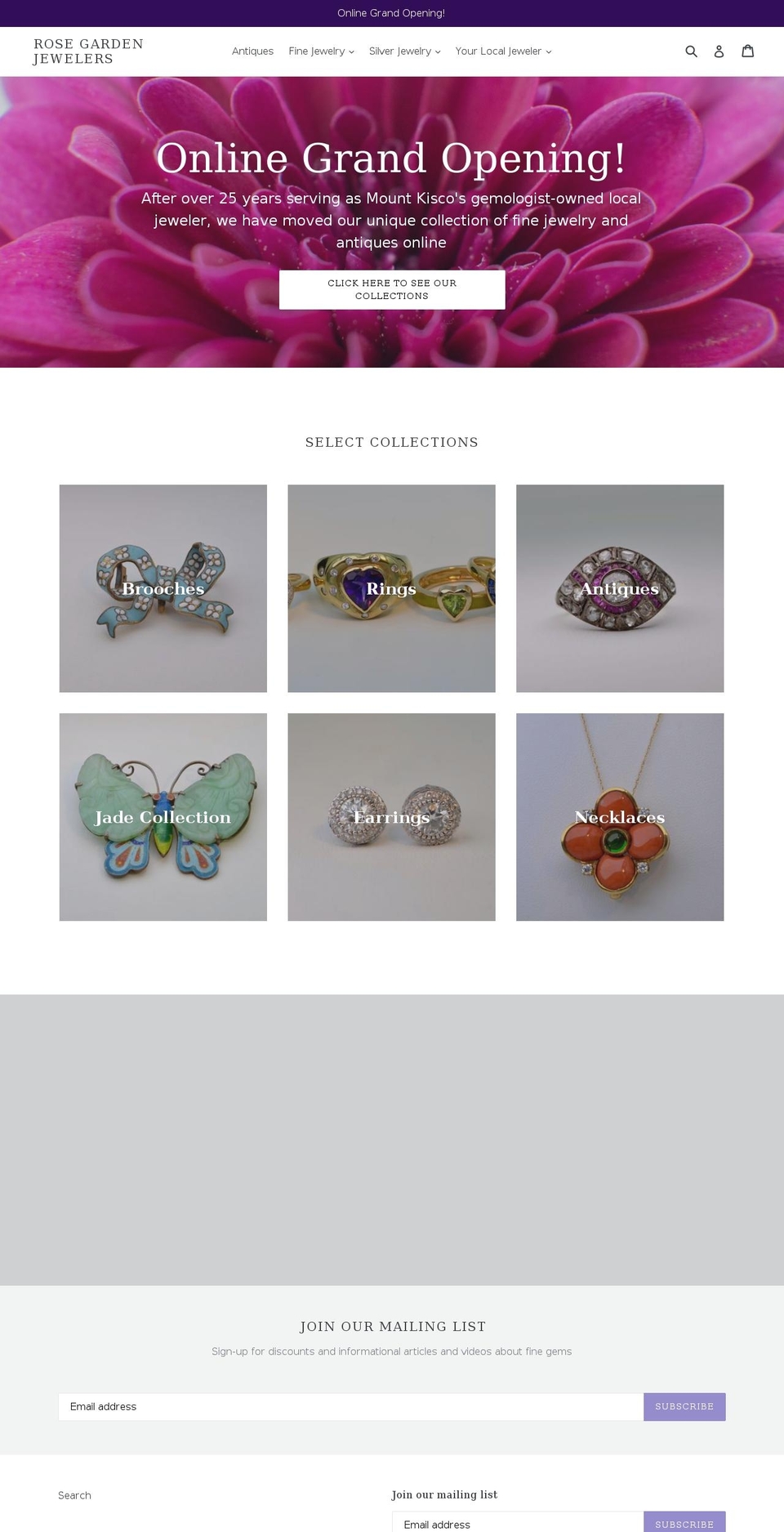 rosegardenjewelers.com shopify website screenshot