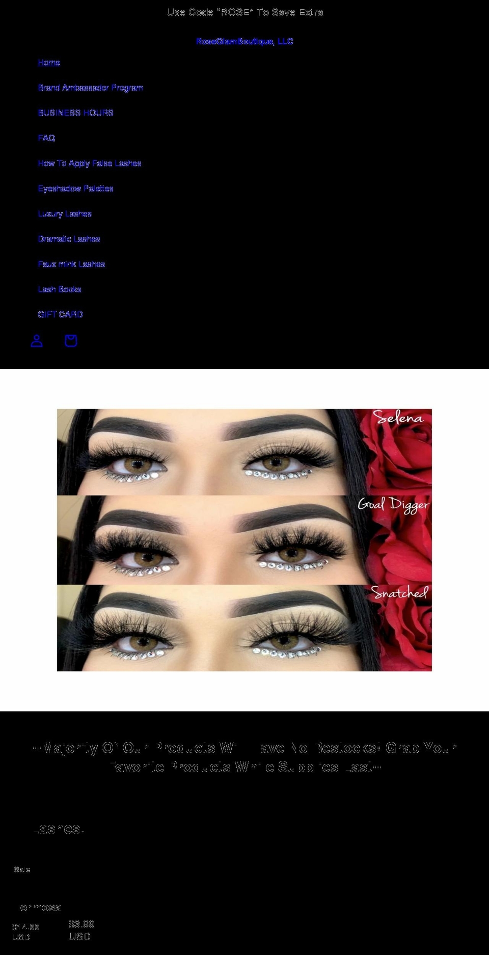 roseglamboutique.com shopify website screenshot