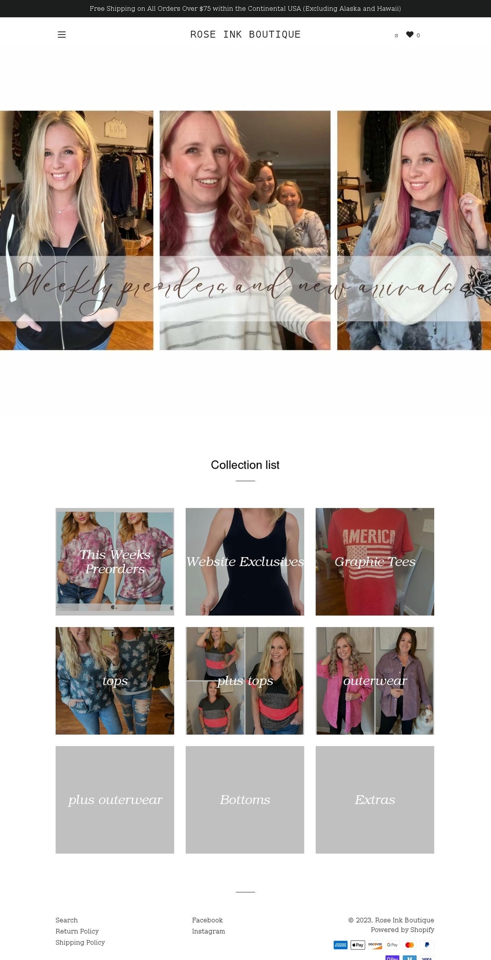 roseinkboutique.com shopify website screenshot