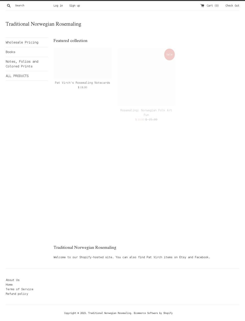 rosemaling.myshopify.com shopify website screenshot