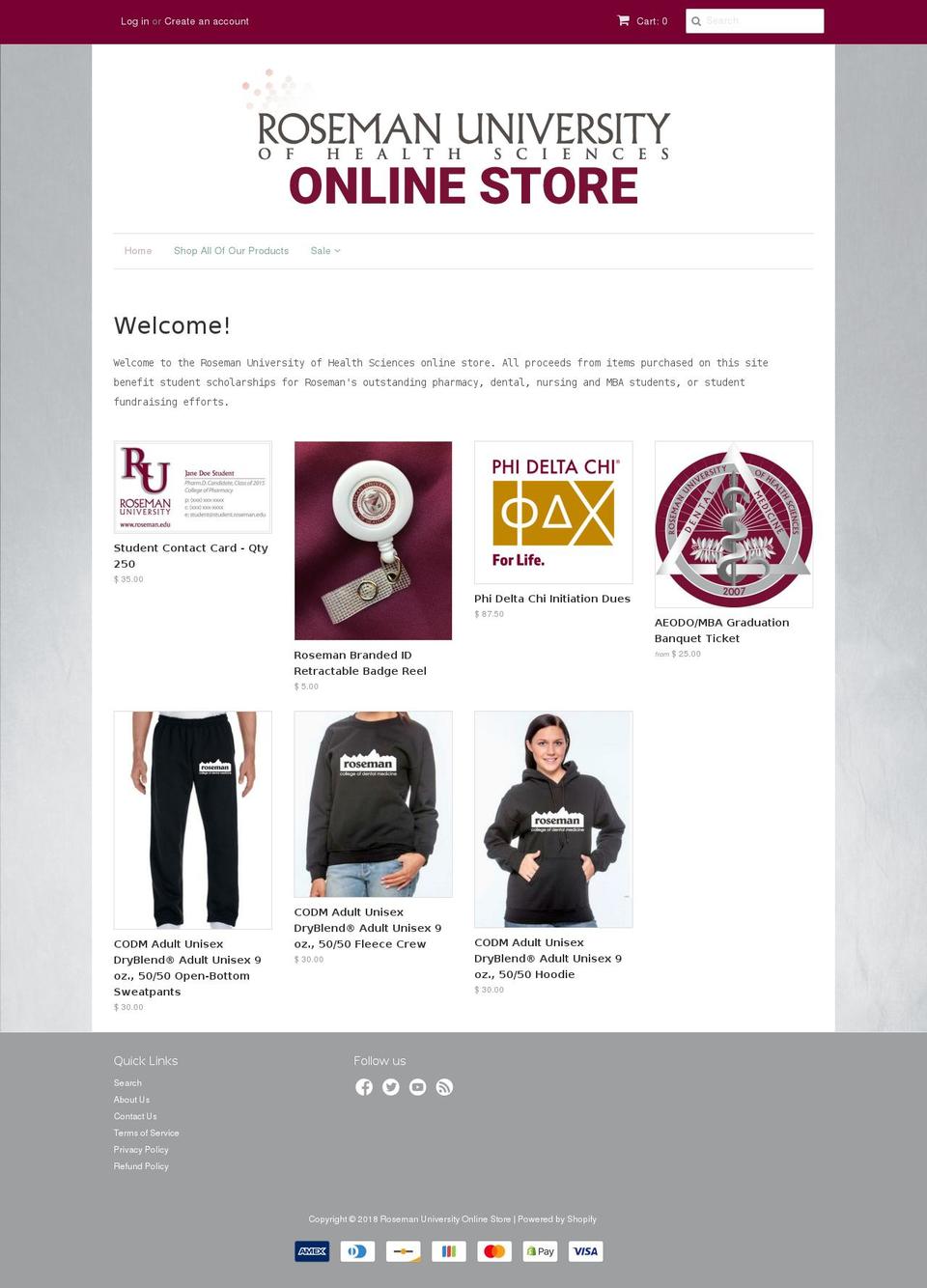 roseman-university.myshopify.com shopify website screenshot