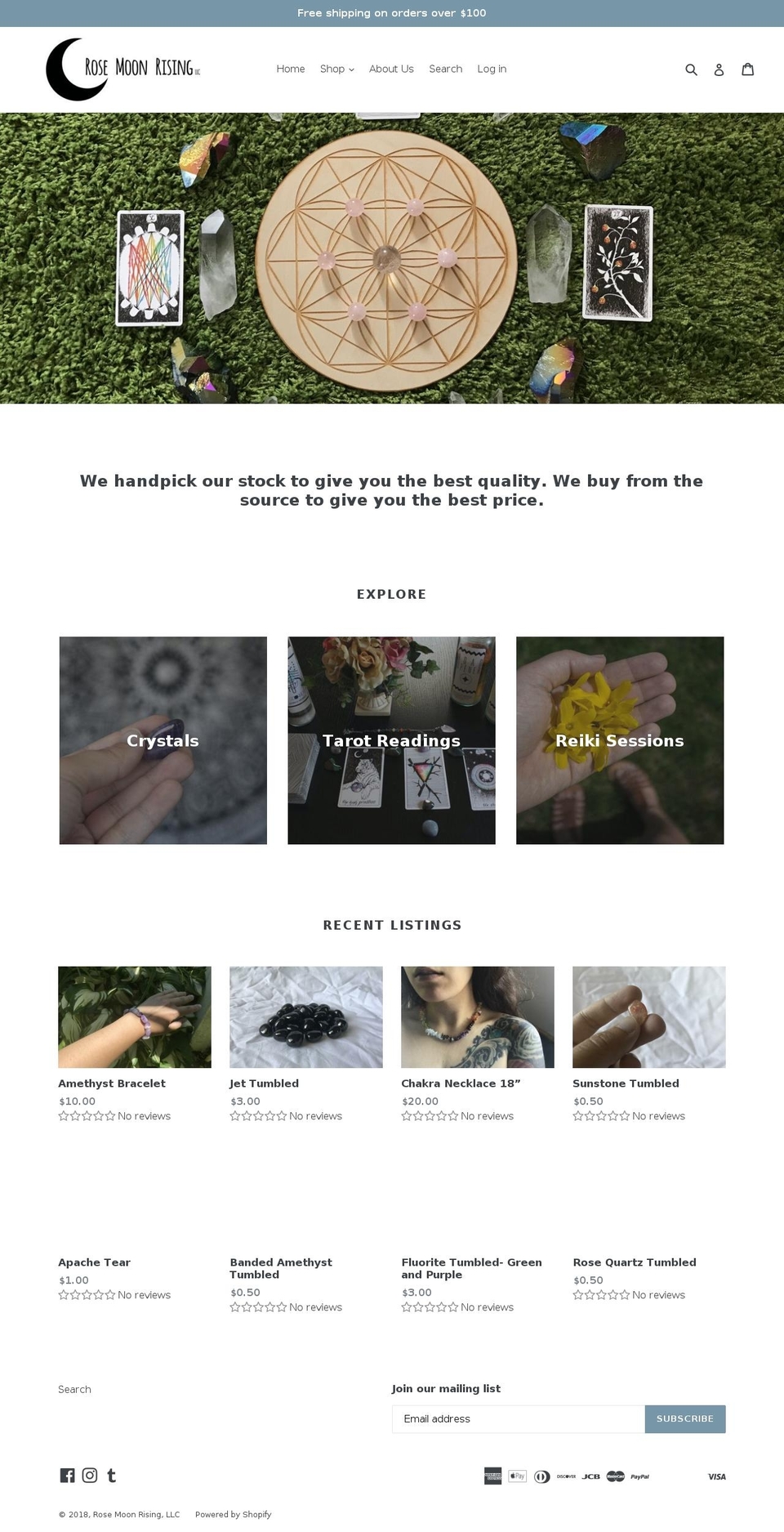 rosemoonrising.com shopify website screenshot