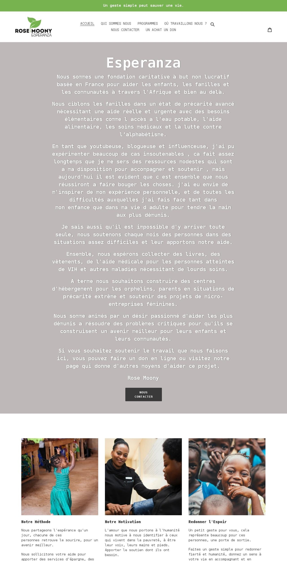 rosemoonyespoir.com shopify website screenshot