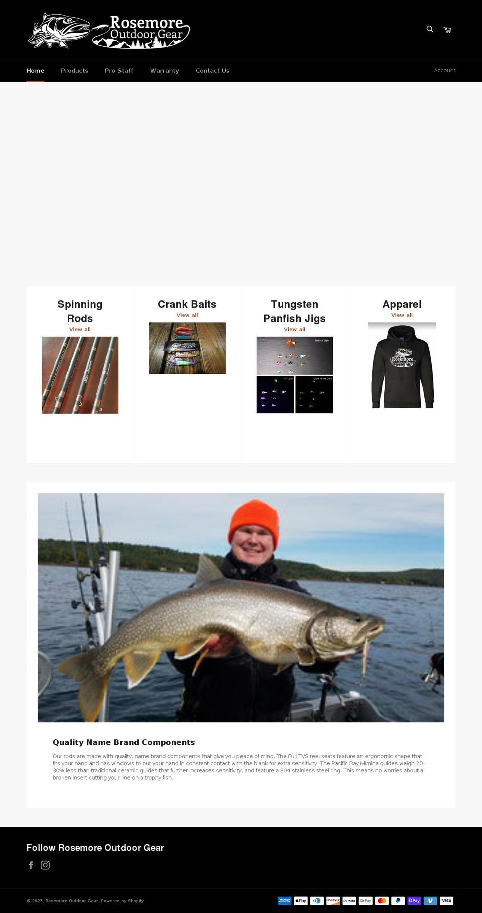 rosemoreoutdoorgear.com shopify website screenshot