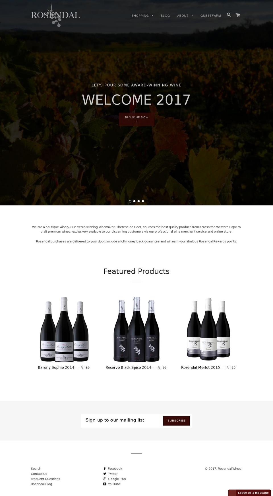 rosendalwines.com shopify website screenshot