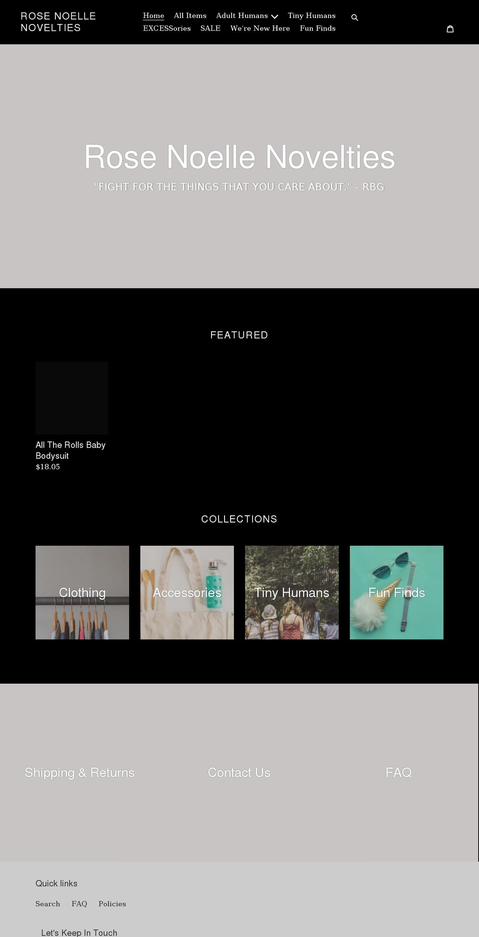 rosenoellenovelties.com shopify website screenshot