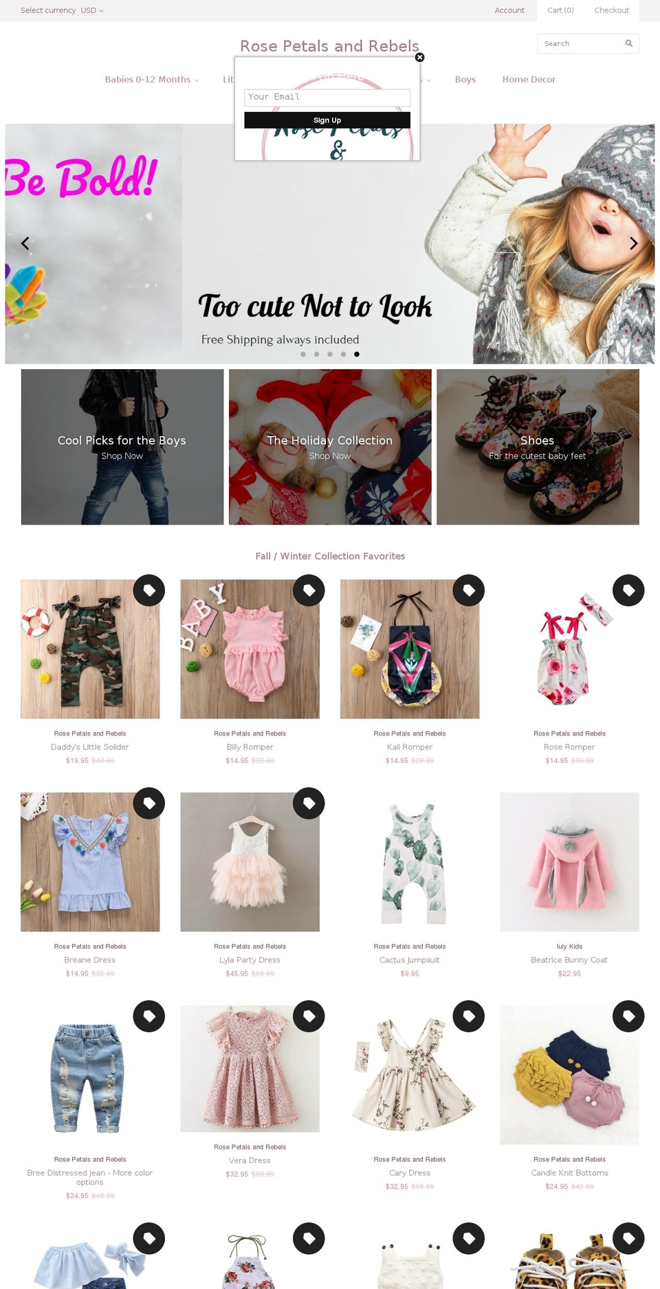 rosepetalsandrebels.com — Shopify storefront screenshot