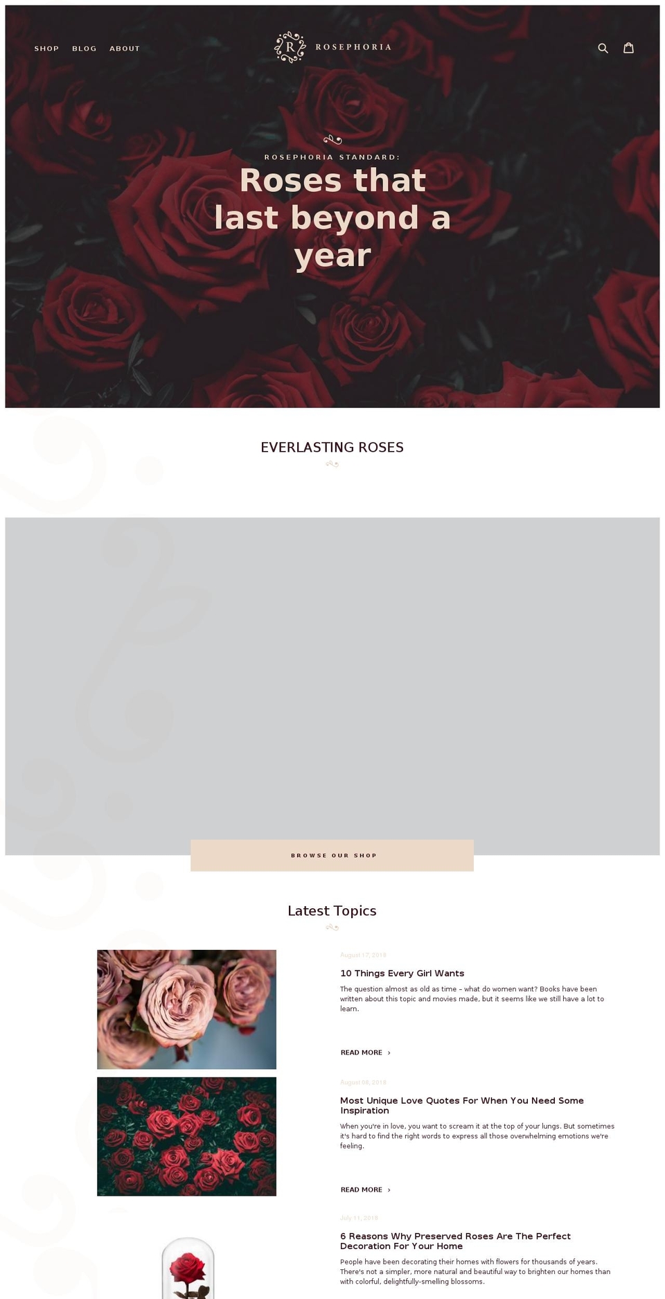 rosephoria.com — Shopify storefront screenshot