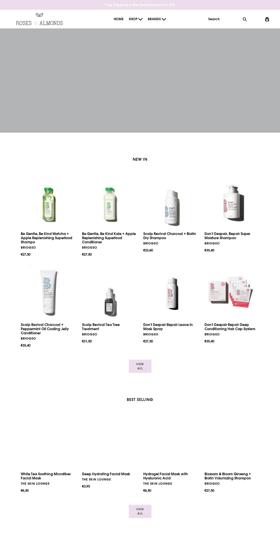 rosesandalmonds.com shopify website screenshot