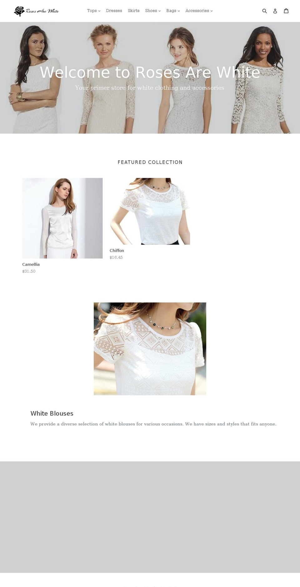 OREO Shopify theme site example rosesarewhite.com