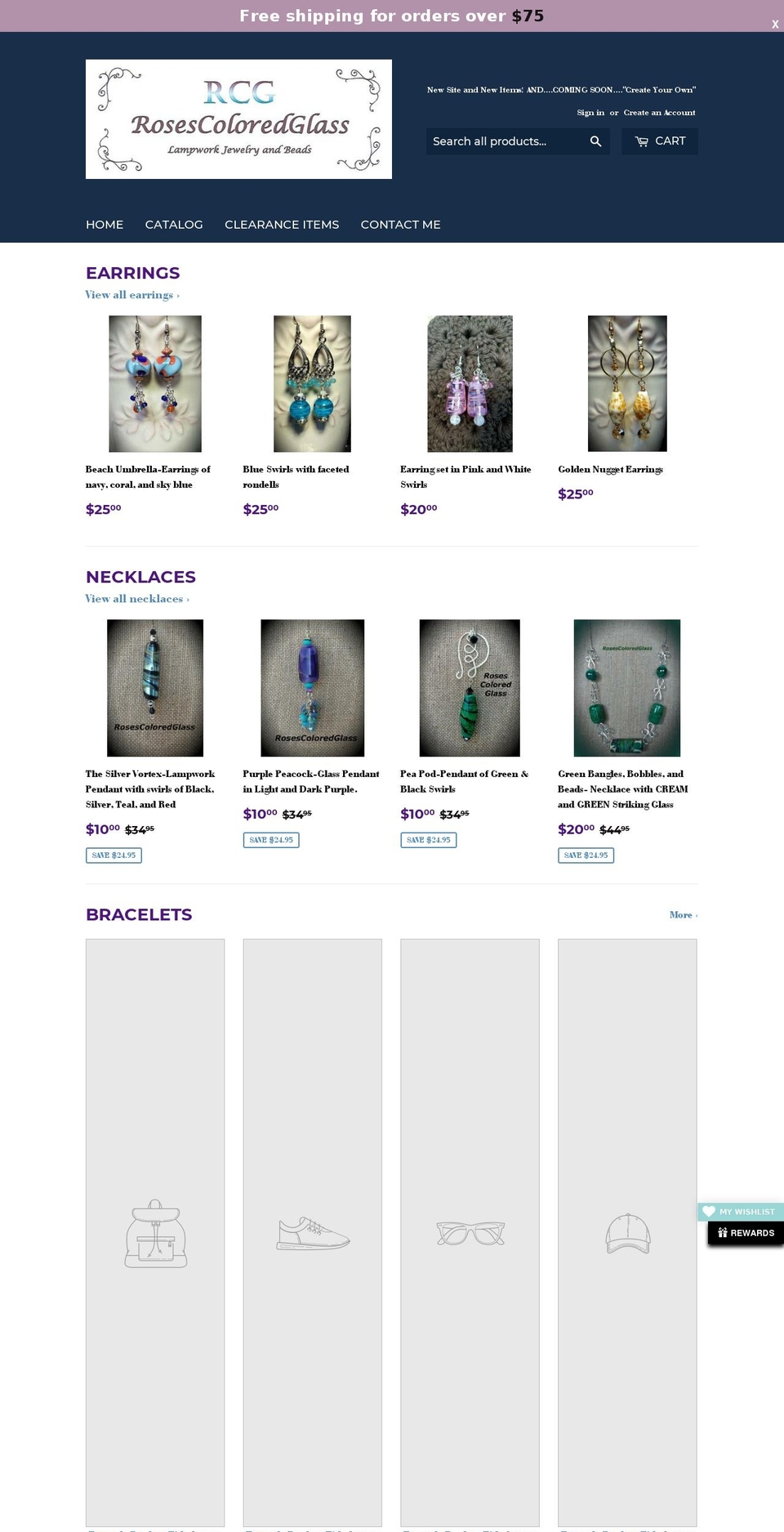 rosescoloredglass.com — Shopify storefront screenshot