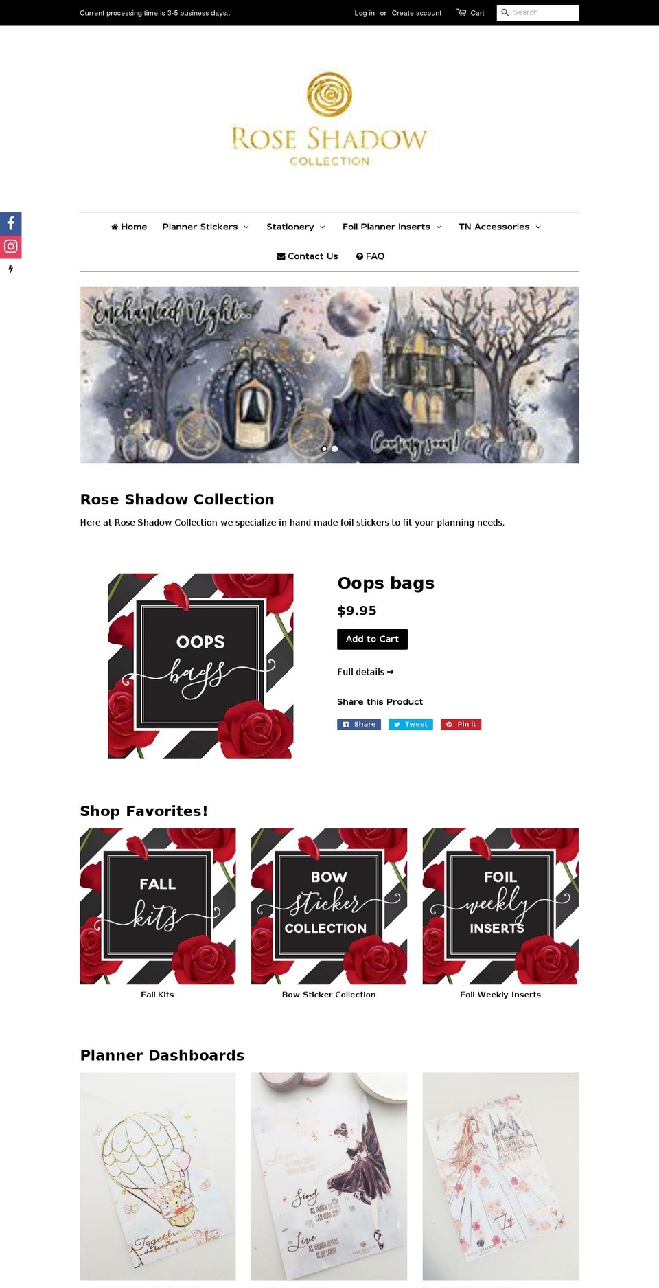 roseshadowcollection.com shopify website screenshot