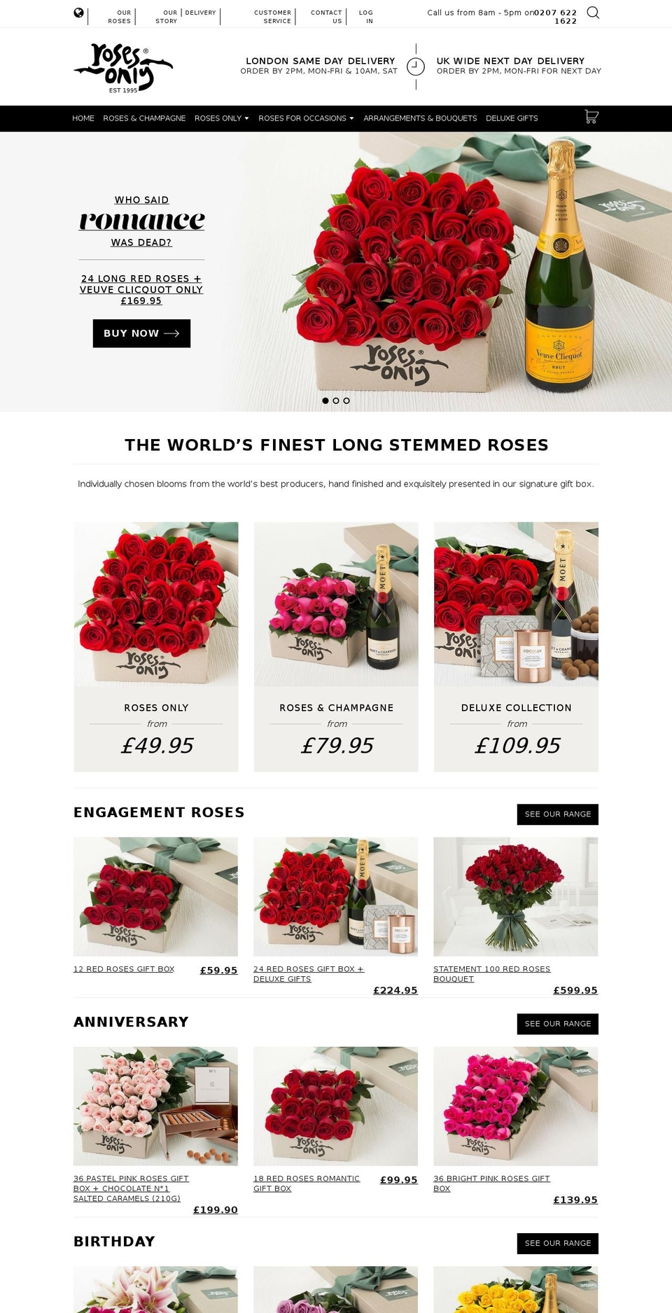 rosesonly.co.uk shopify website screenshot