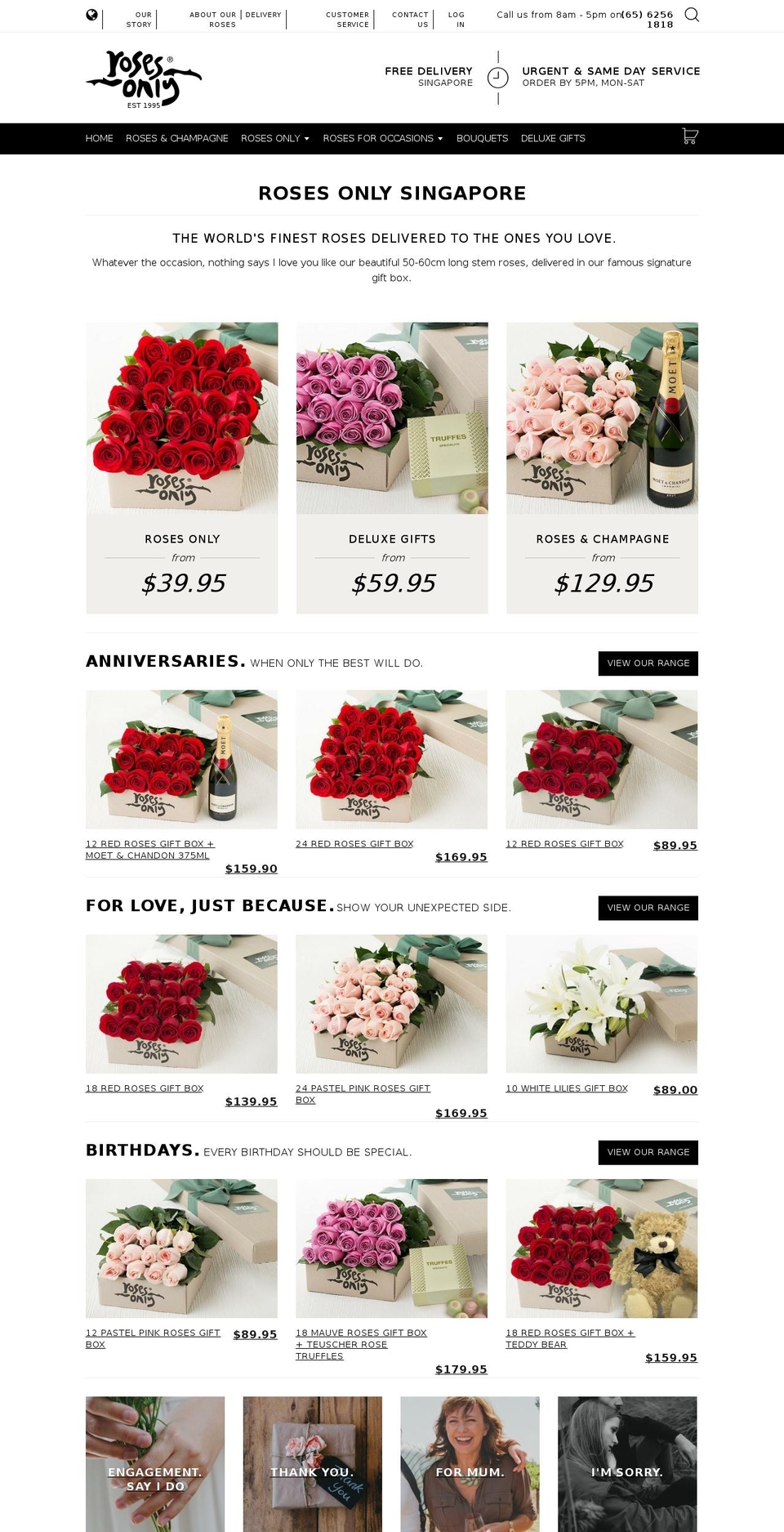 rosesonly.com.sg shopify website screenshot