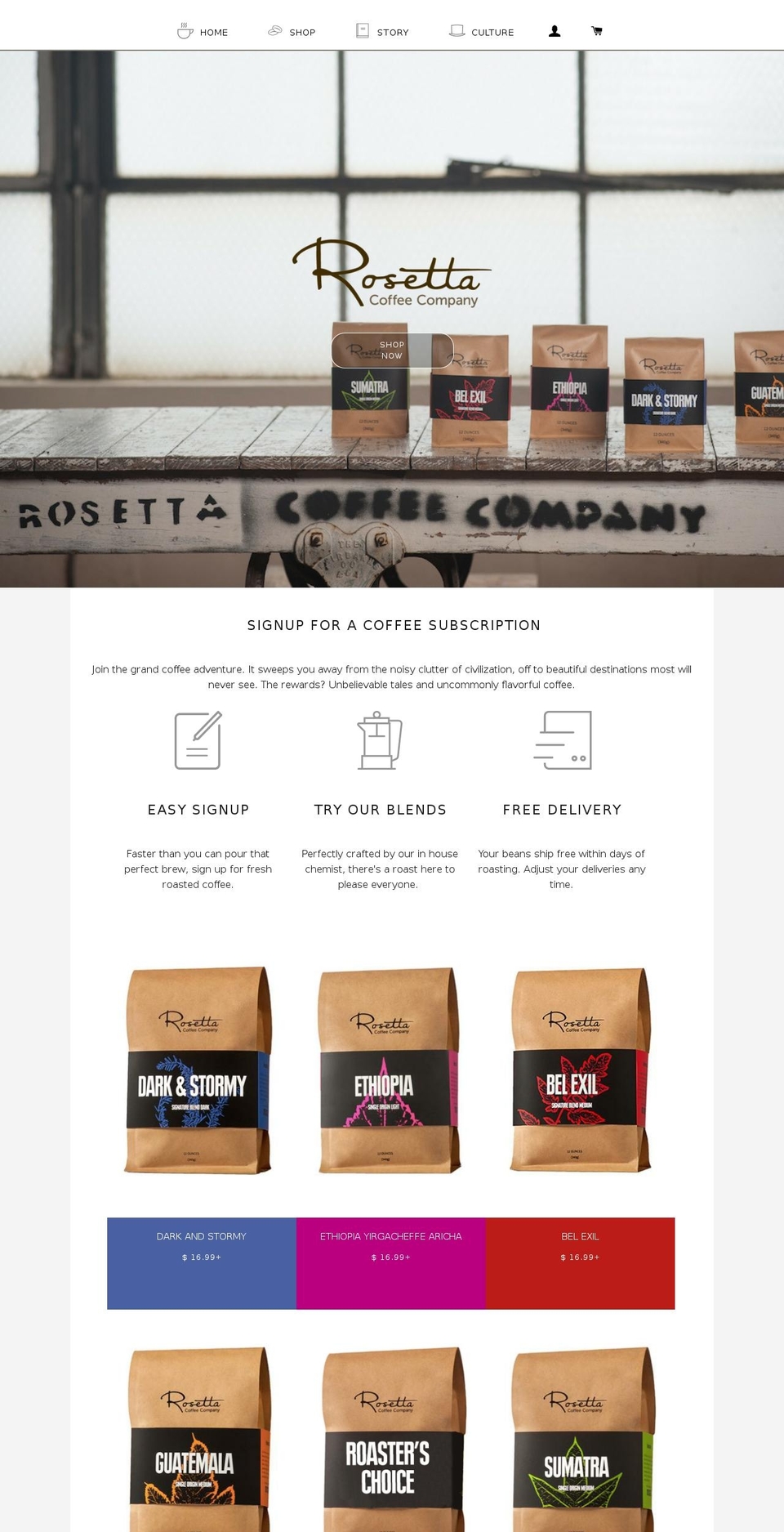Taste Shopify theme site example rosetta.coffee
