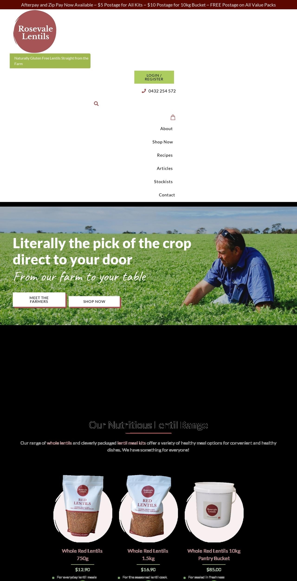 rosevalelentils.com.au shopify website screenshot