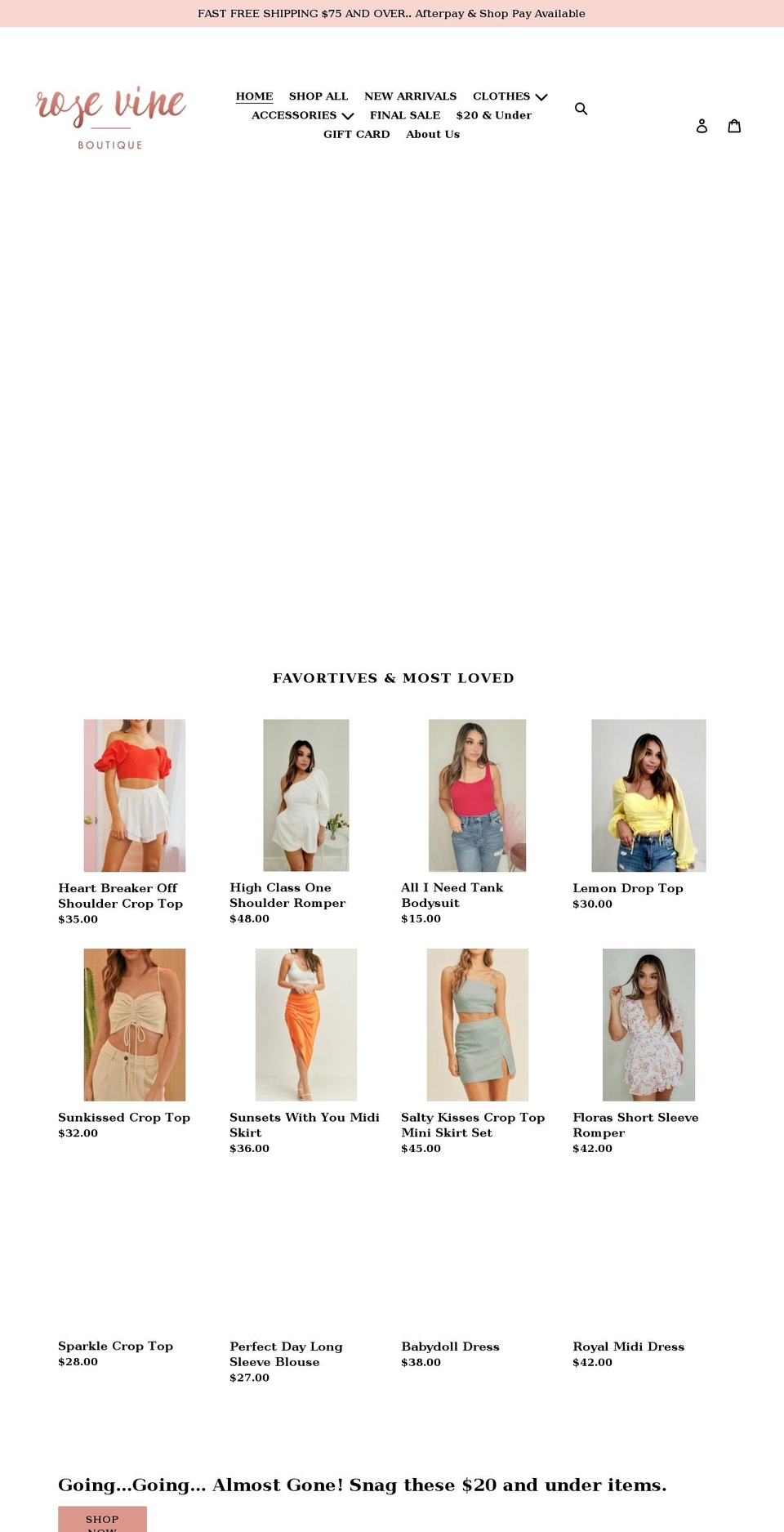 rosevineboutique.com shopify website screenshot