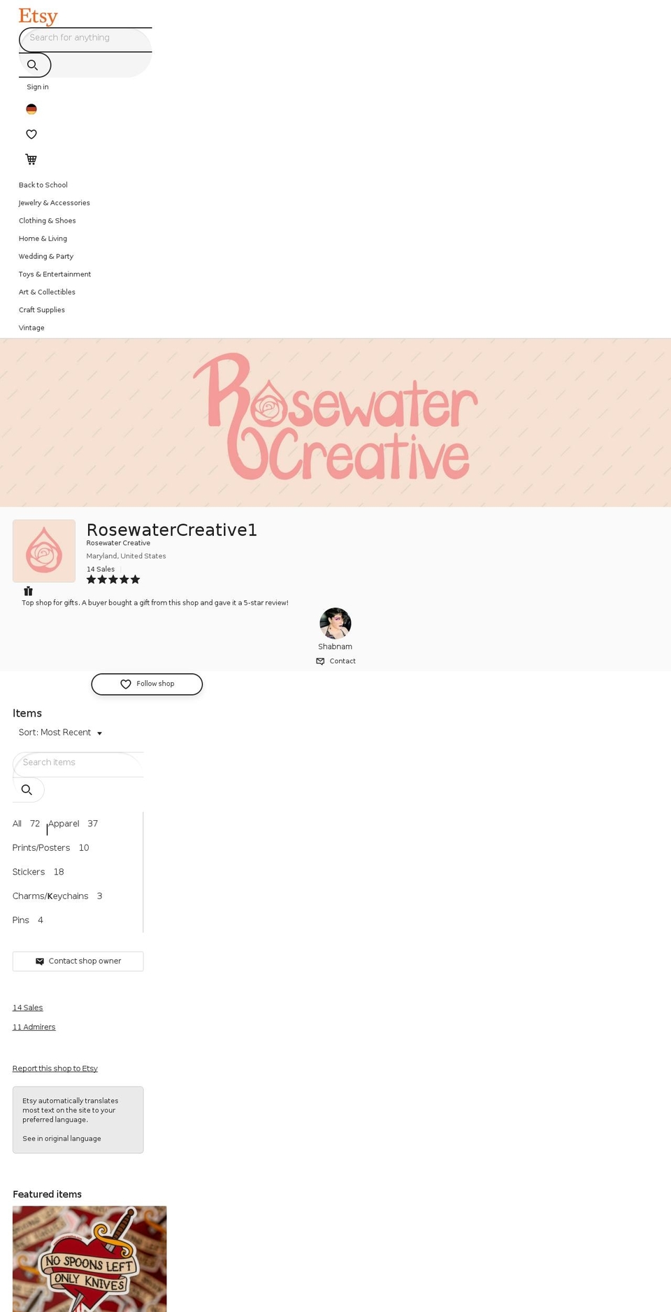 rosewatercreative.com shopify website screenshot