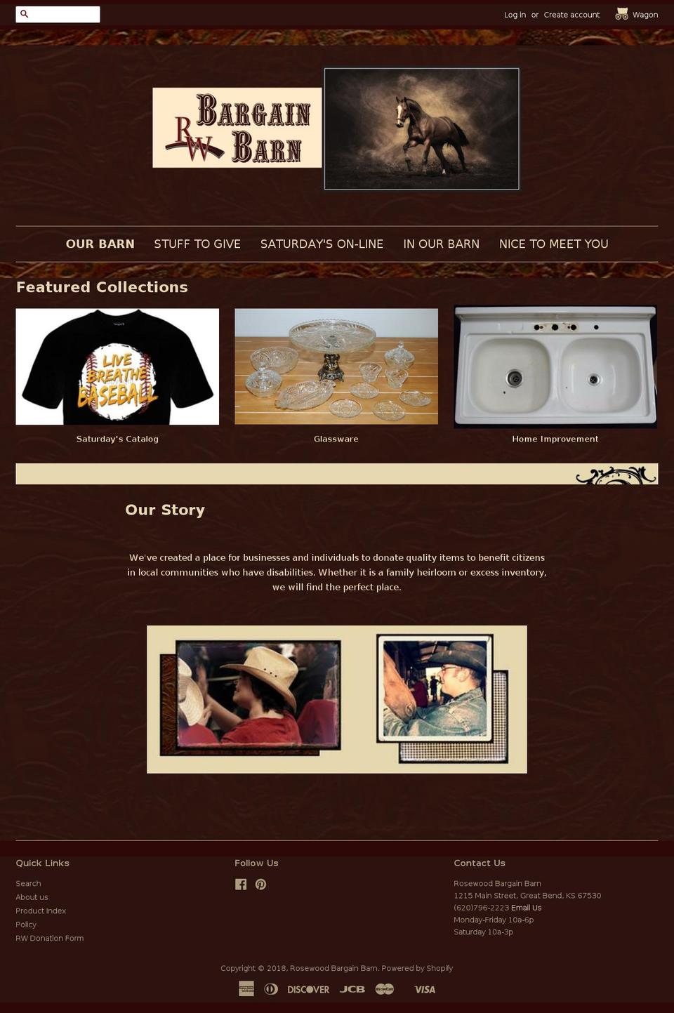 rosewoodbargainbarn.org shopify website screenshot