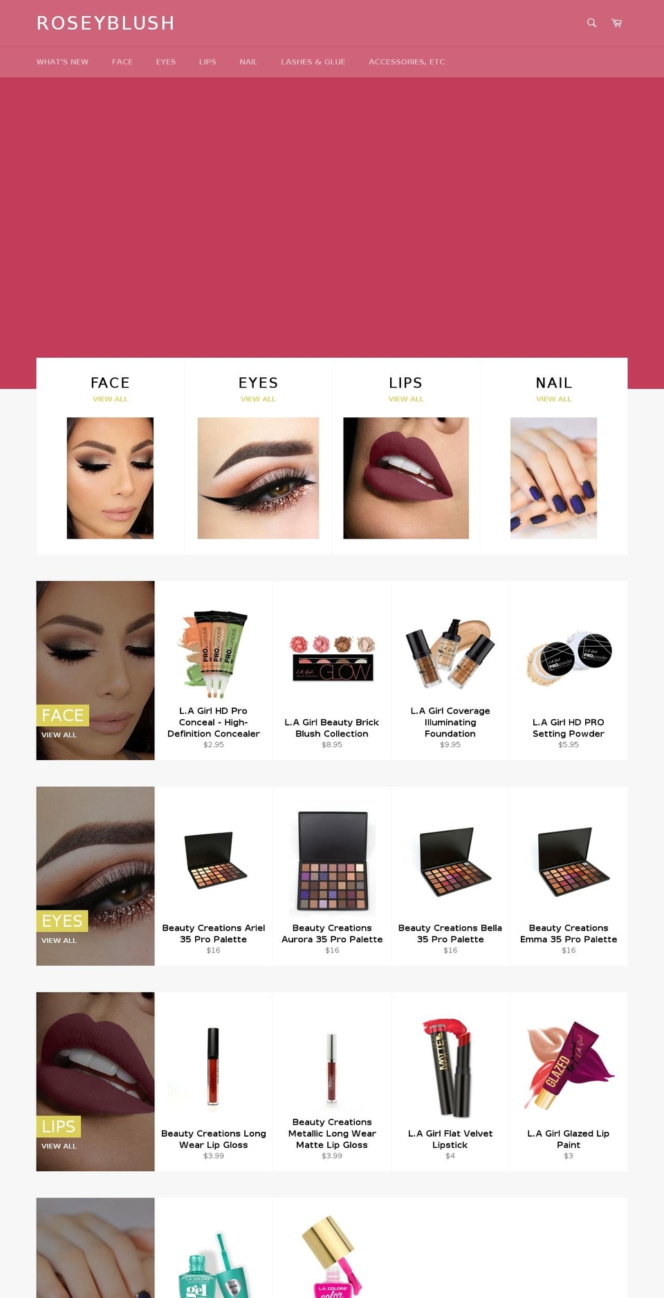 roseyblush.com — Shopify storefront screenshot