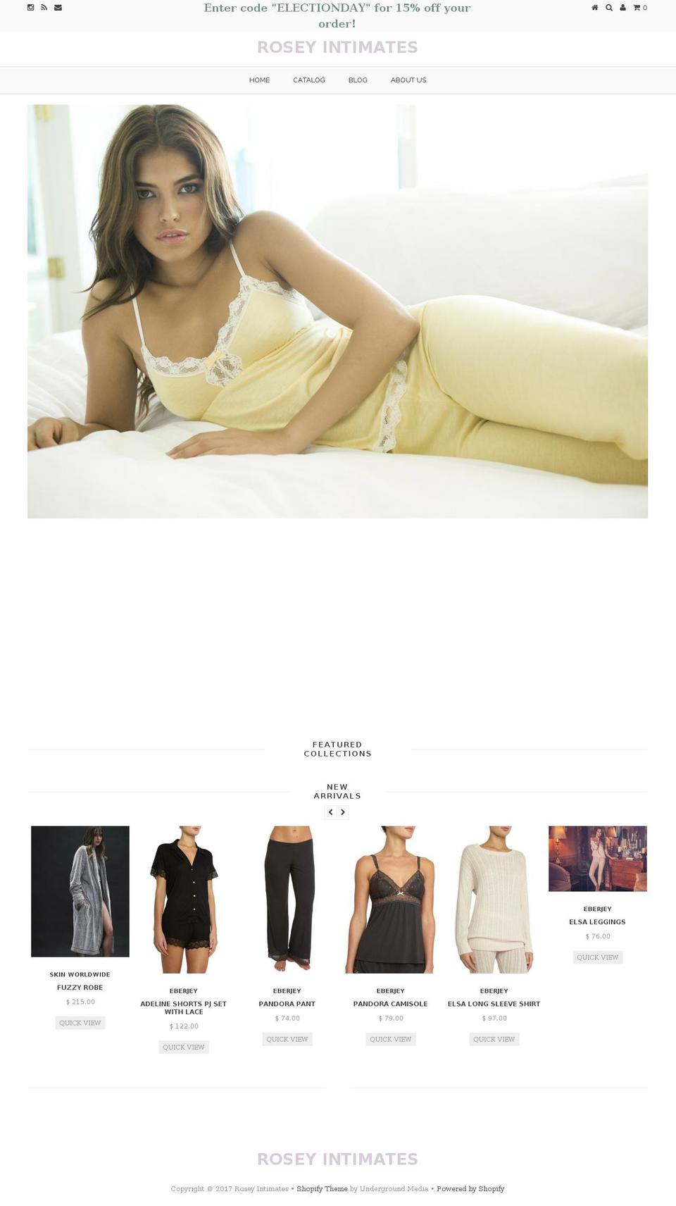 roseyintimates.com shopify website screenshot