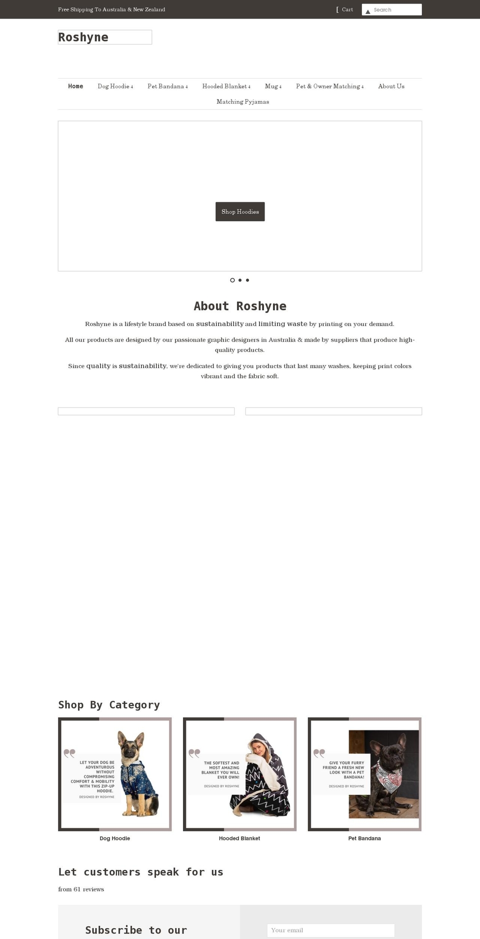 roshyne.com shopify website screenshot