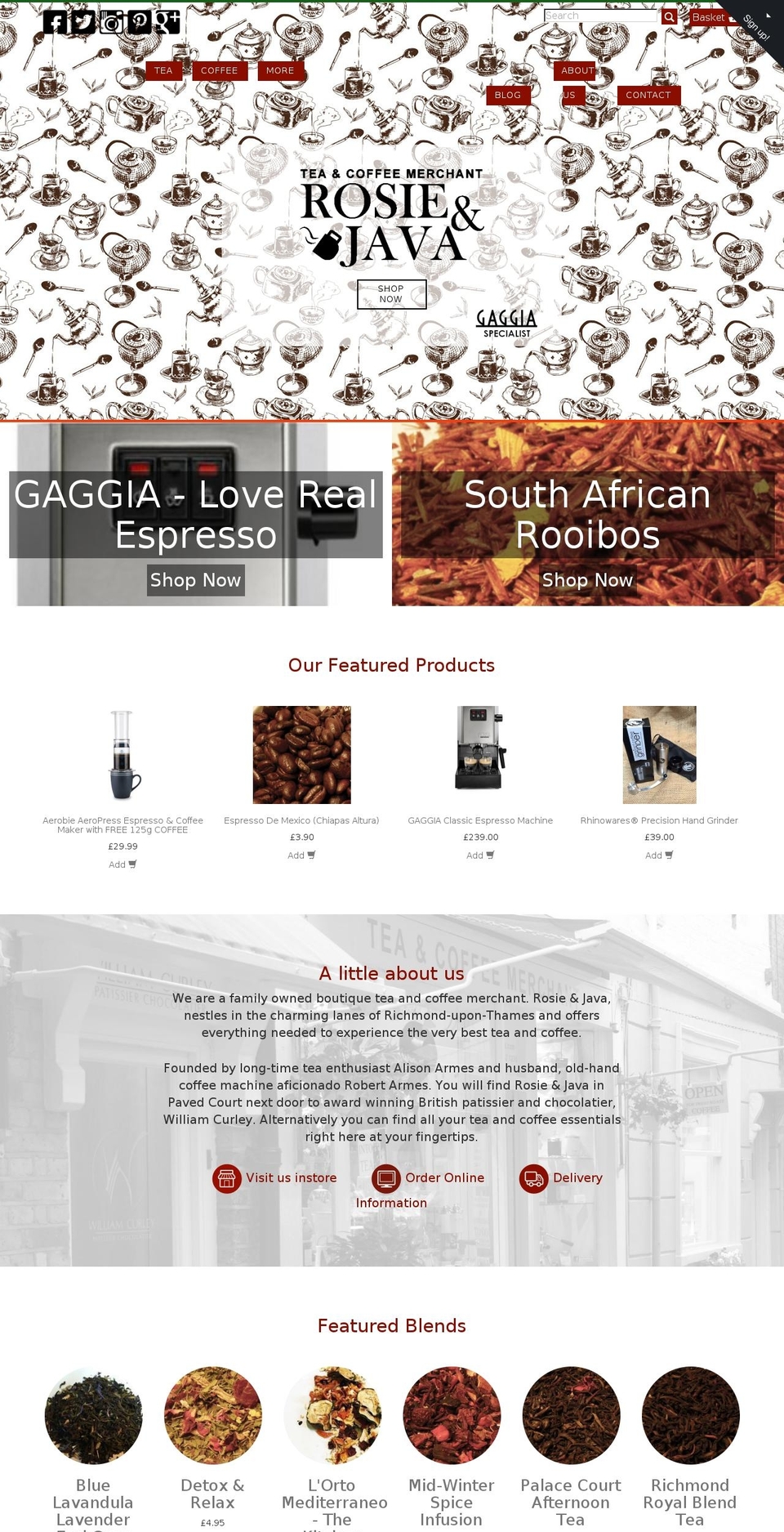 rosieandjava.com shopify website screenshot