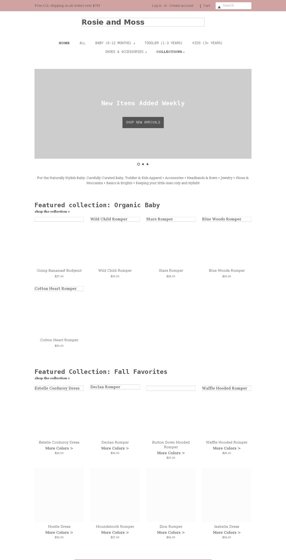 rosieandmoss.com shopify website screenshot