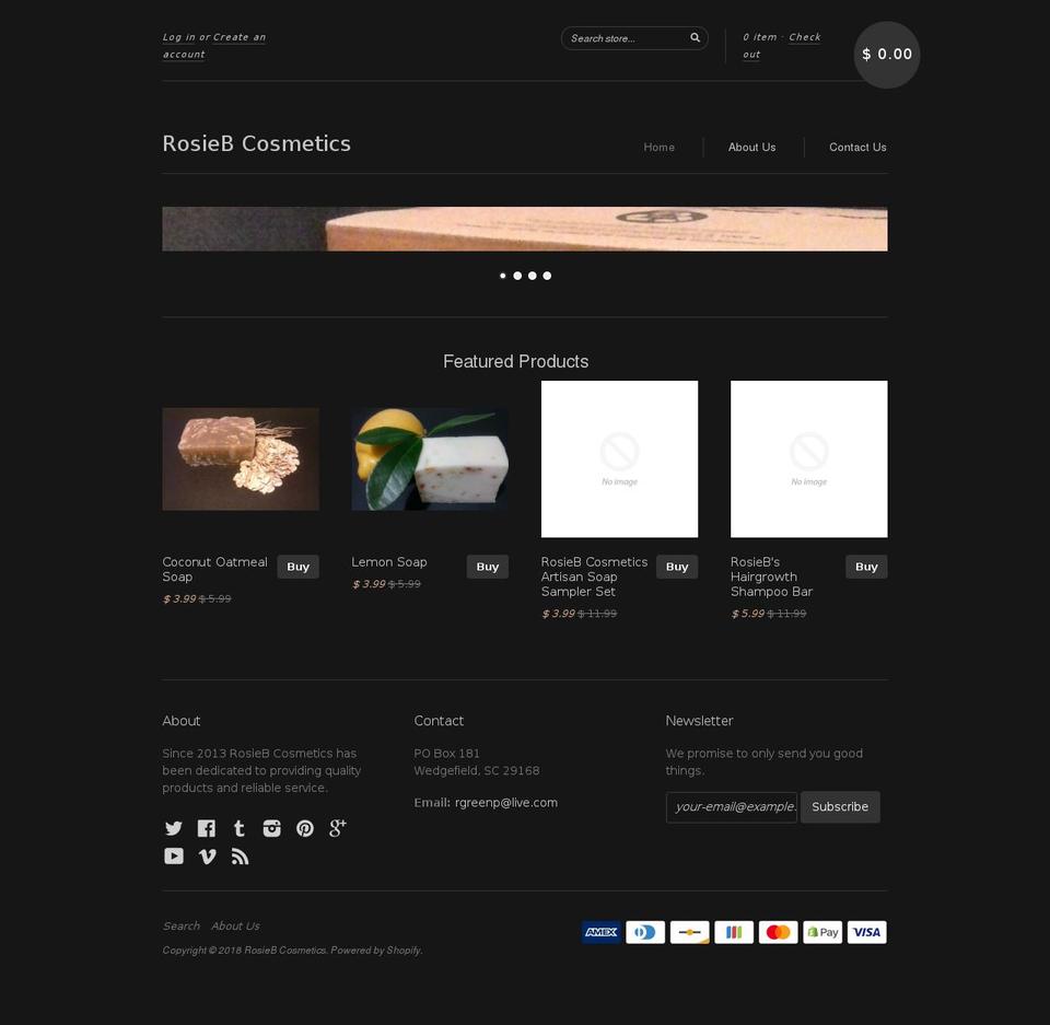 rosiebcosmetics.com — Shopify storefront screenshot
