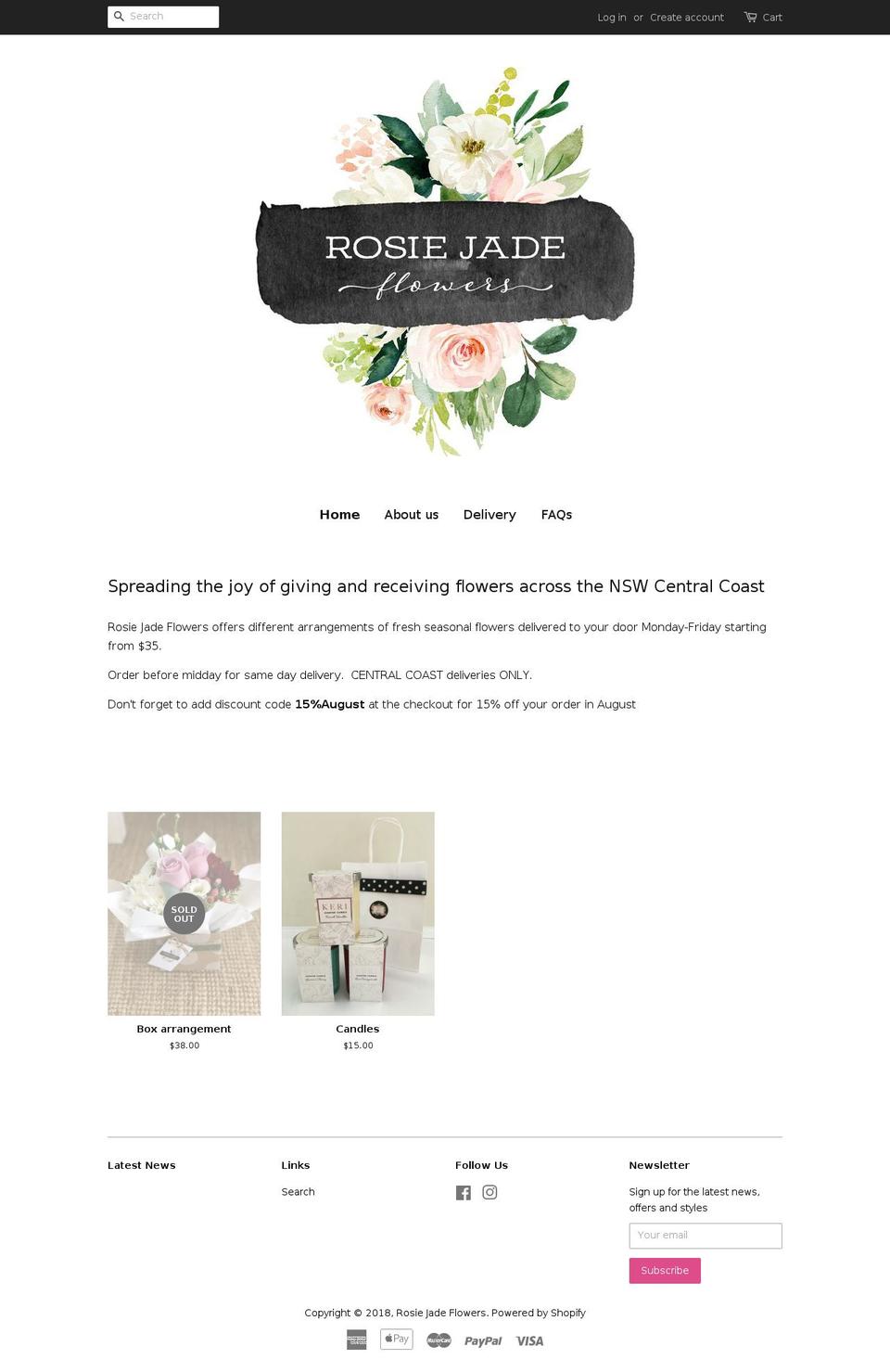 rosiejadeflowers.com — Shopify storefront screenshot