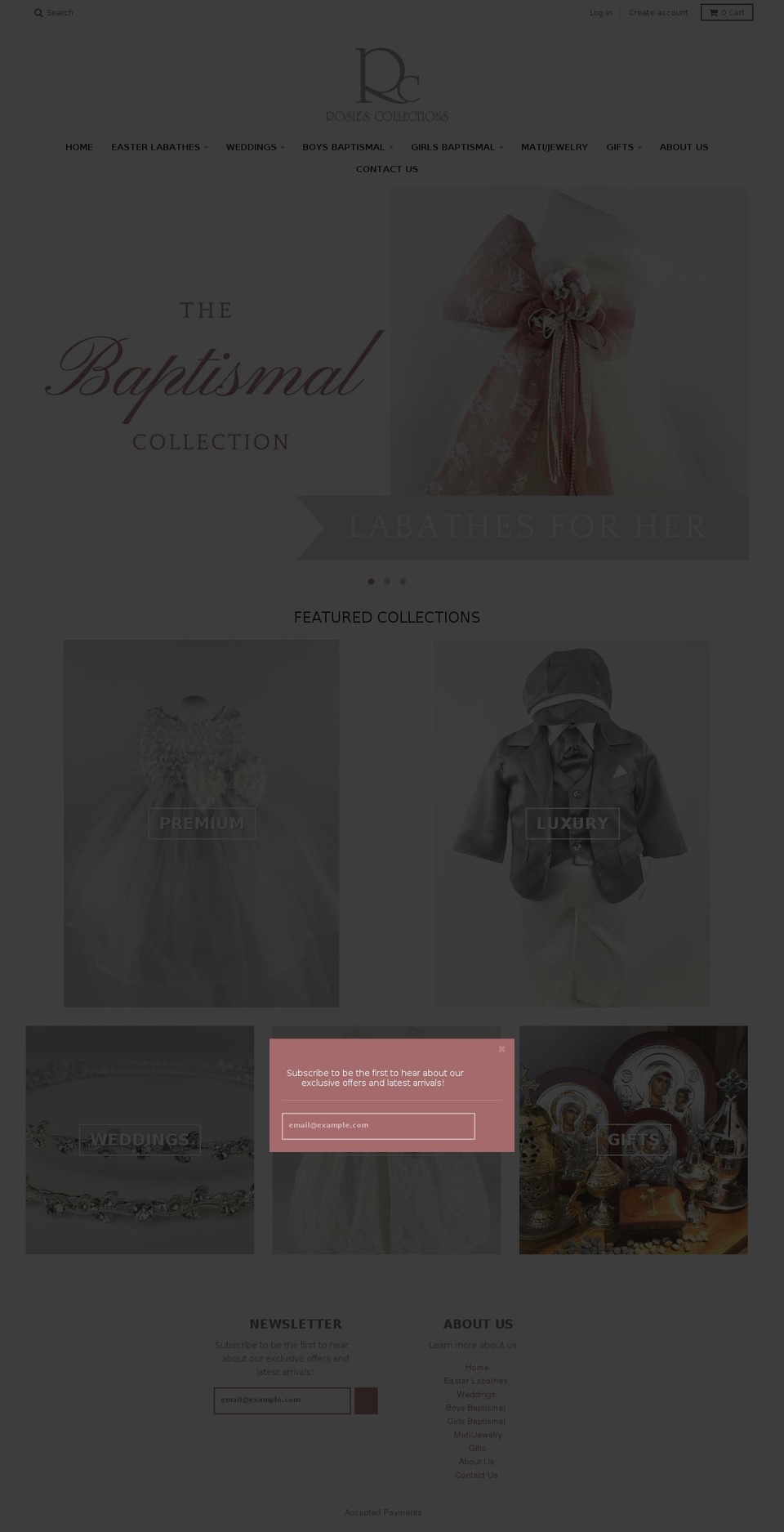 rosiescollections.com shopify website screenshot