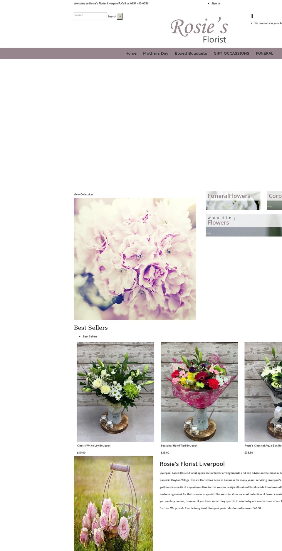 rosiesflorist.co.uk shopify website screenshot