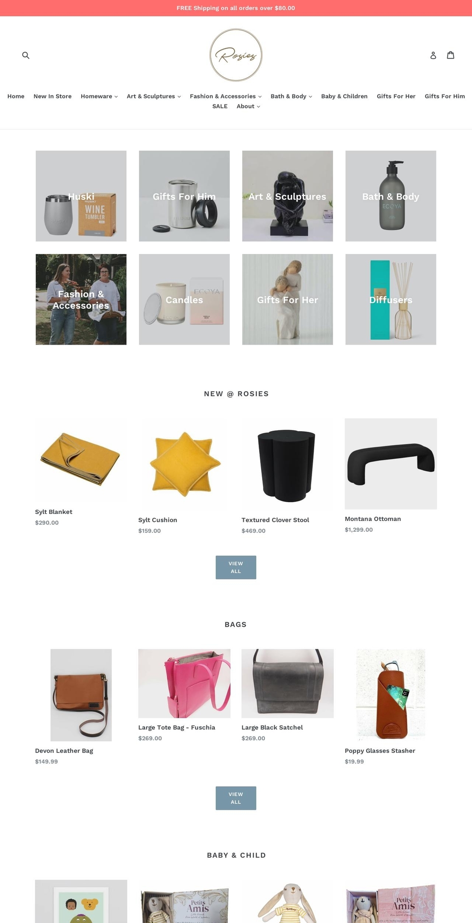 rosiesgifts.nz shopify website screenshot