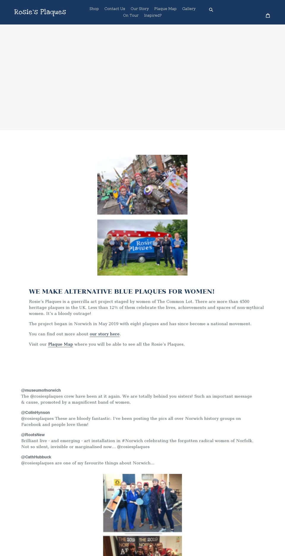 rosiesplaques.com shopify website screenshot