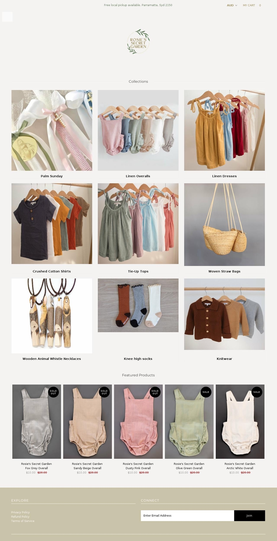 rosiessecretgarden.com.au shopify website screenshot