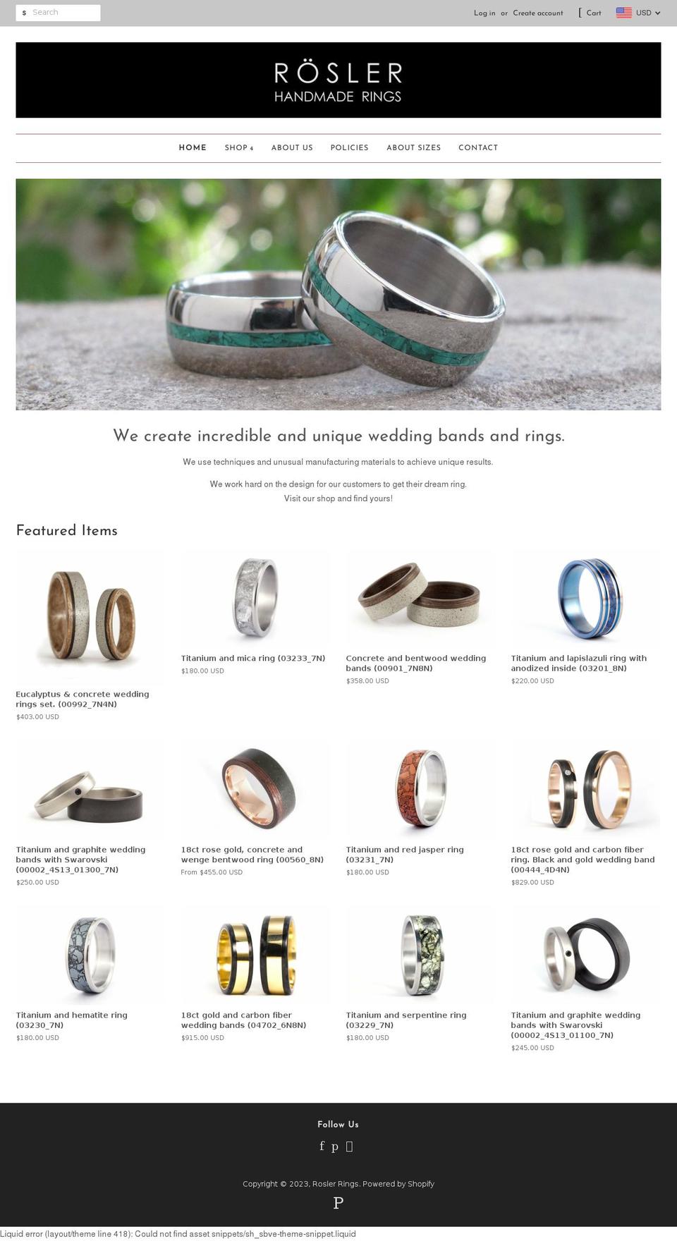 rosler-rings.myshopify.com shopify website screenshot