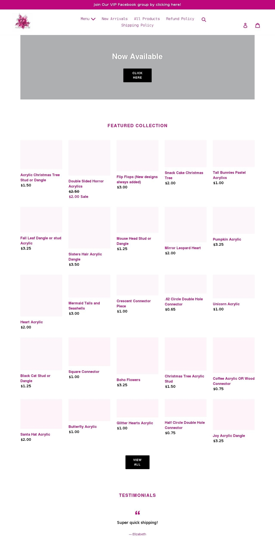 rosscauseforcreationsllc.com shopify website screenshot