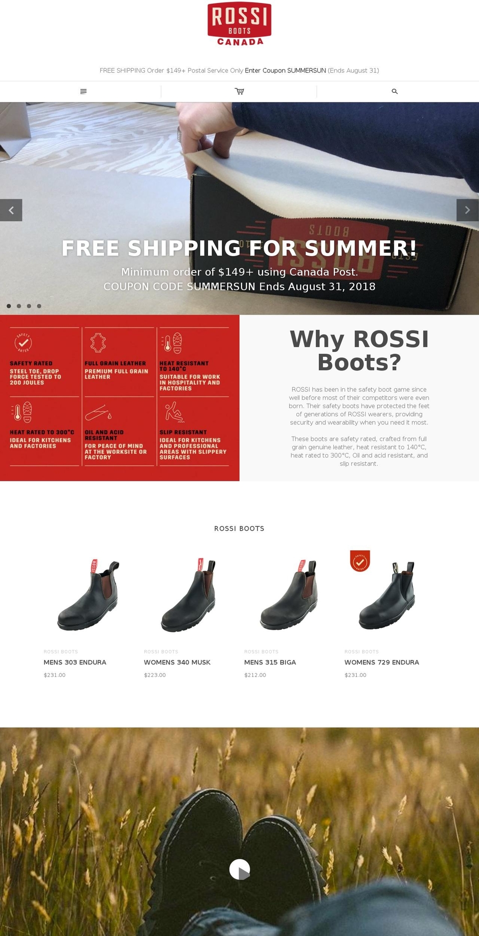 rossibootsonline.com — Shopify storefront screenshot