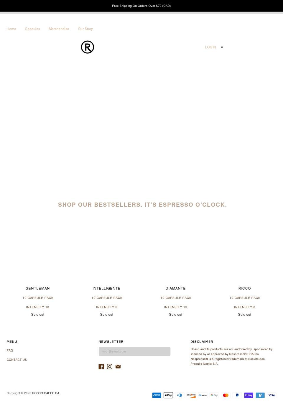 rossocaffe.ca shopify website screenshot