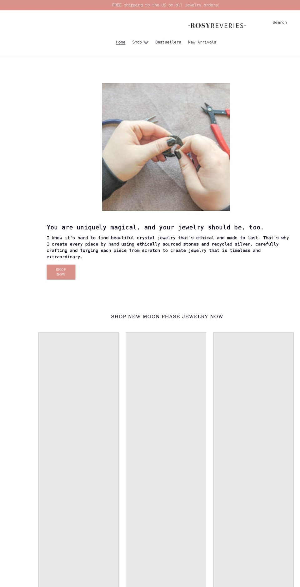 rosy-reveries-jewelry.myshopify.com shopify website screenshot