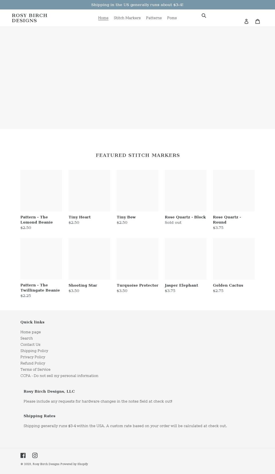 rosybirchdesigns.com shopify website screenshot