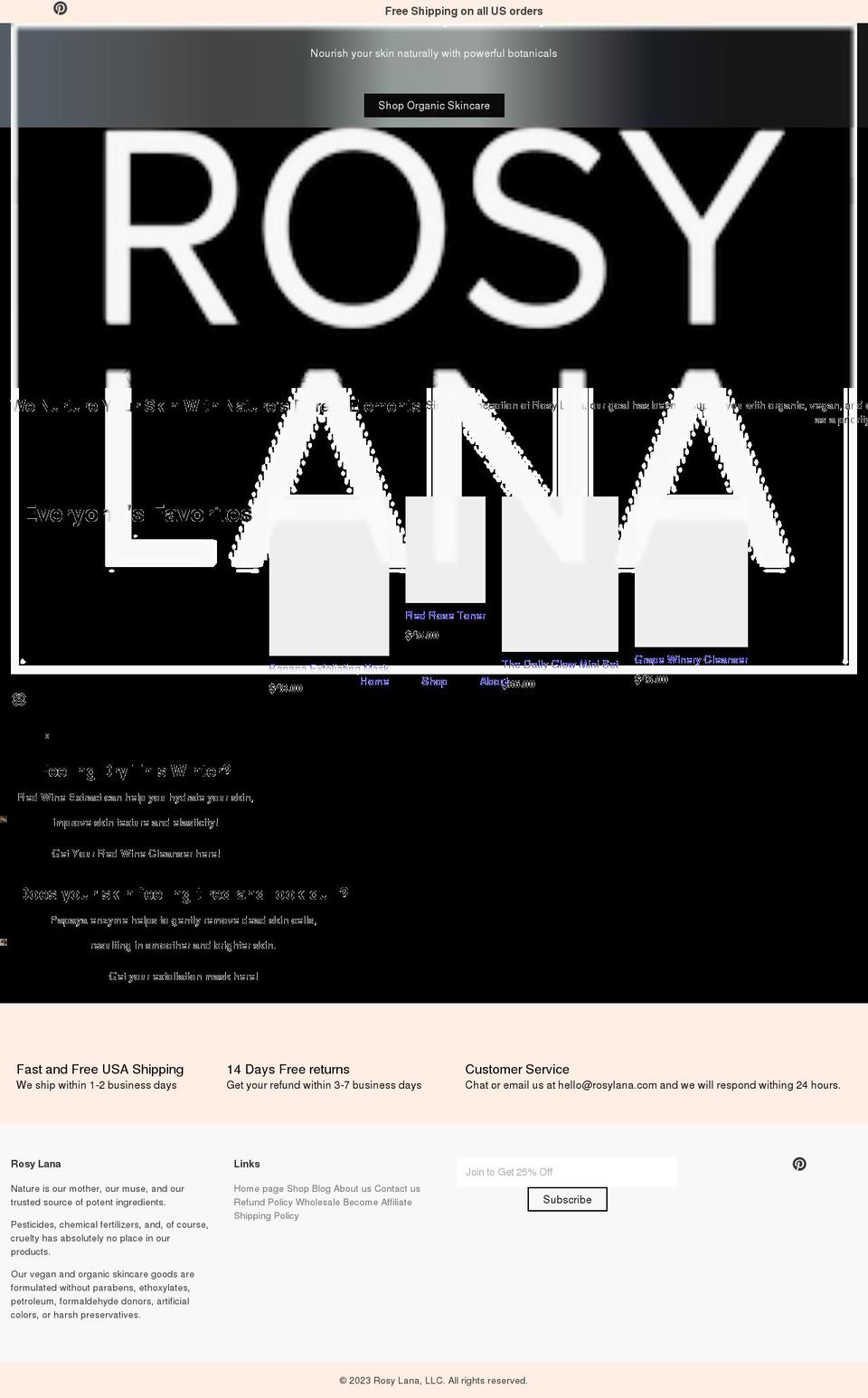 rosylana.com shopify website screenshot