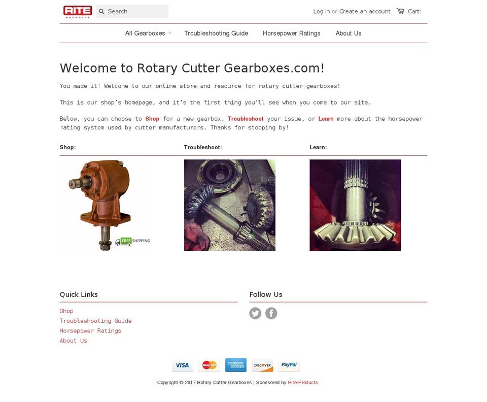 rotarycuttergearboxes.com shopify website screenshot