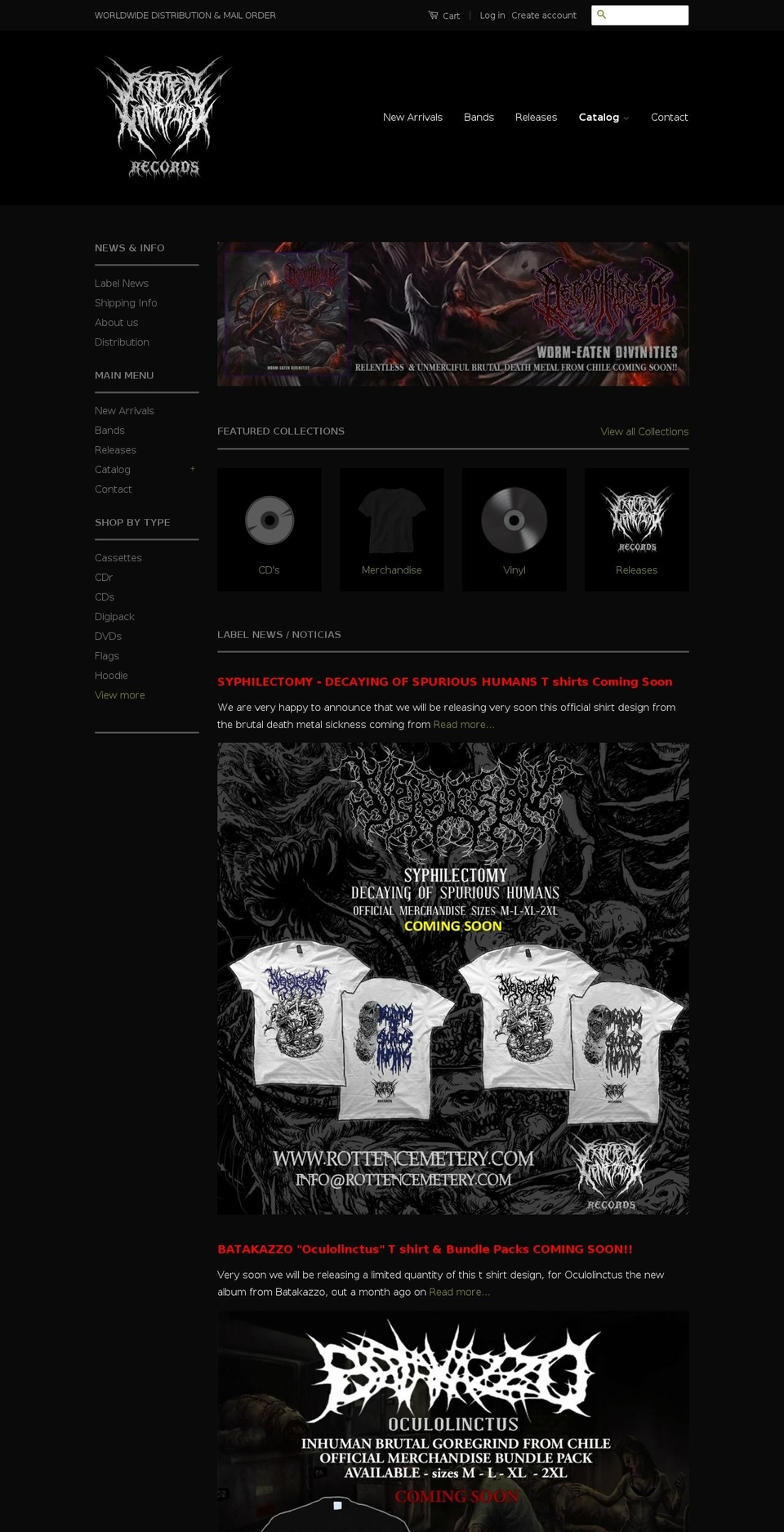 rottencemeteryrecords.com — Shopify storefront screenshot