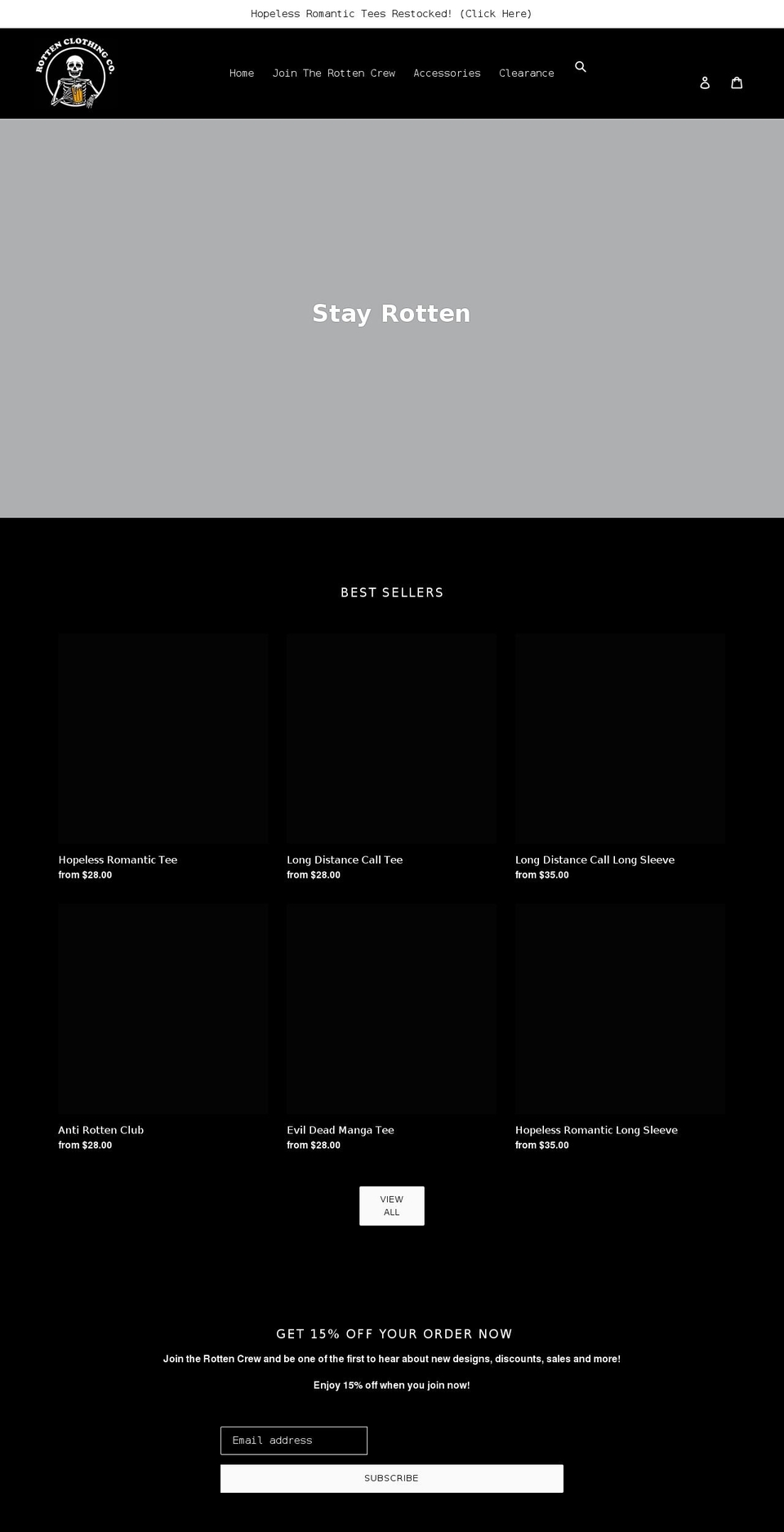 rottenclothingco.com shopify website screenshot